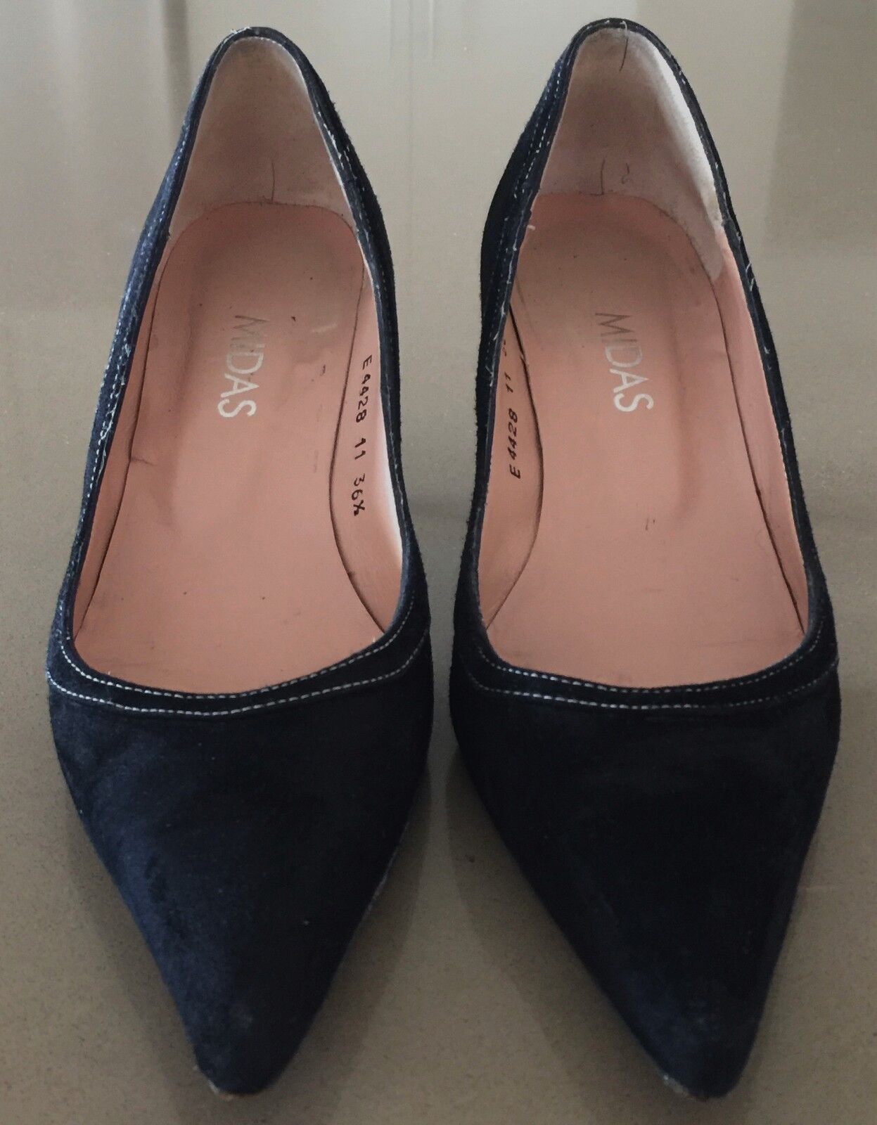 MIDAS SHOES Court Shoes Flair Black Suede Leather  Pointy Toe Size 36.5 Vintage