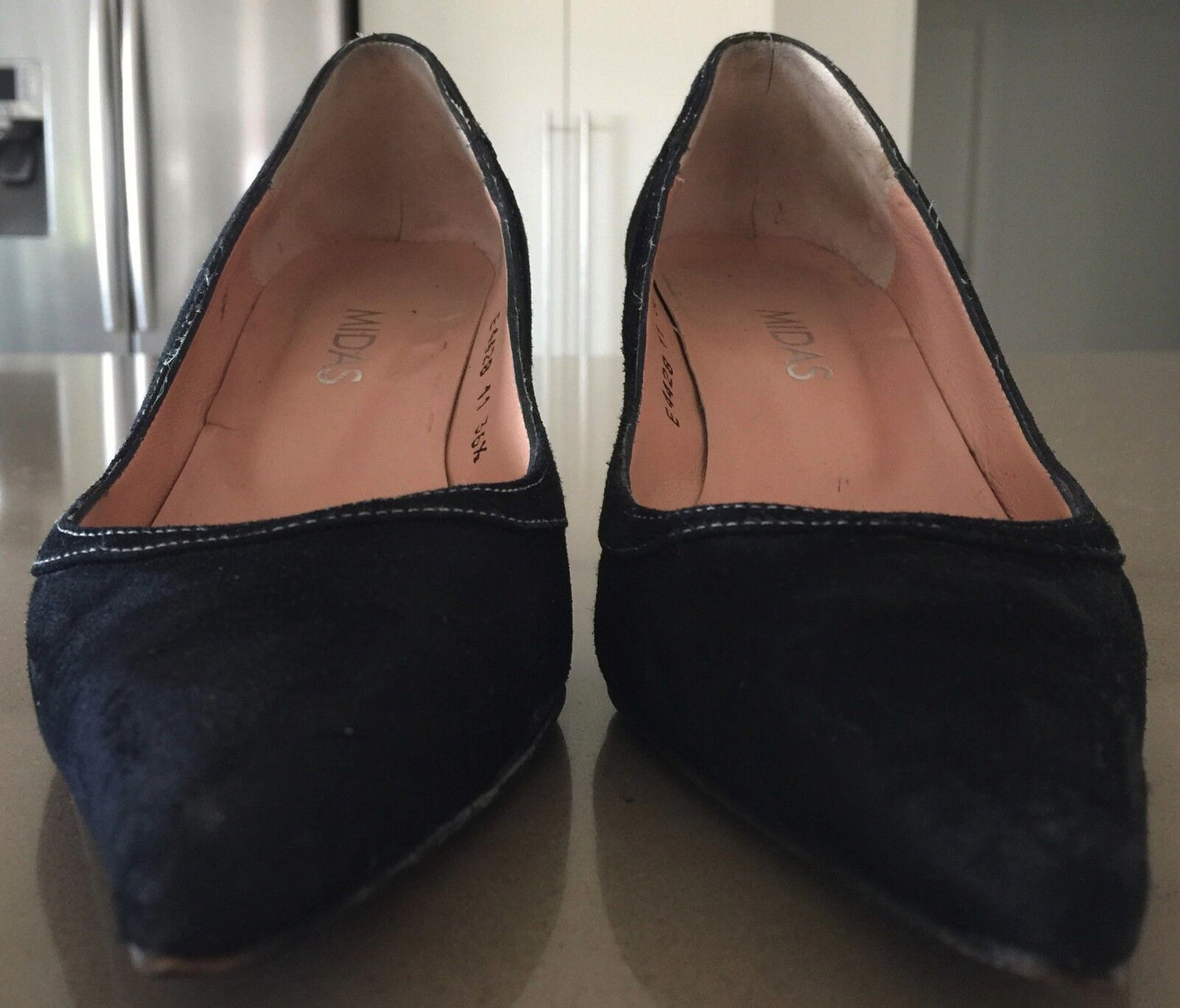 MIDAS SHOES Court Shoes Flair Black Suede Leather  Pointy Toe Size 36.5 Vintage