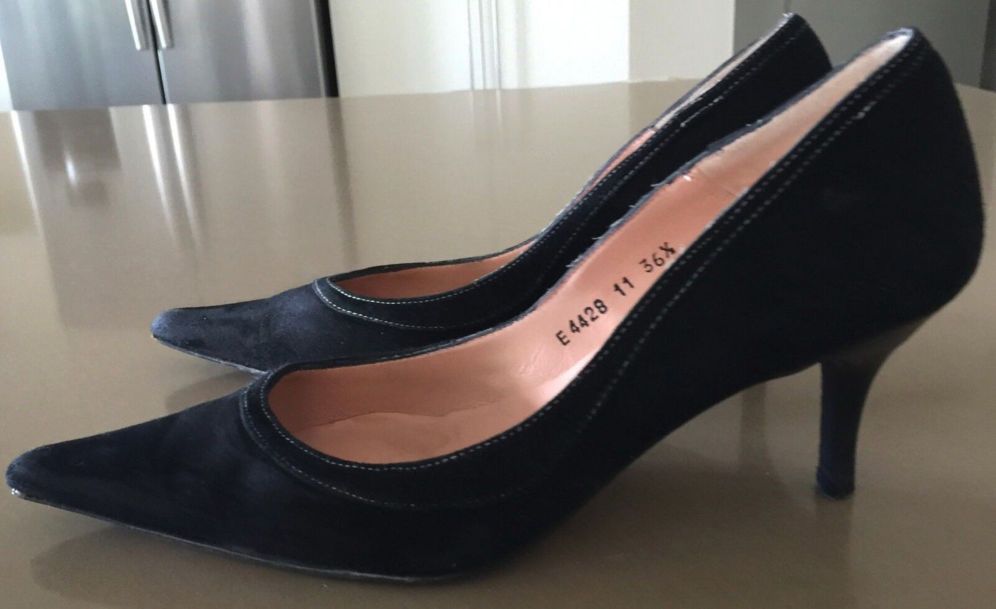 MIDAS SHOES Court Shoes Flair Black Suede Leather  Pointy Toe Size 36.5 Vintage