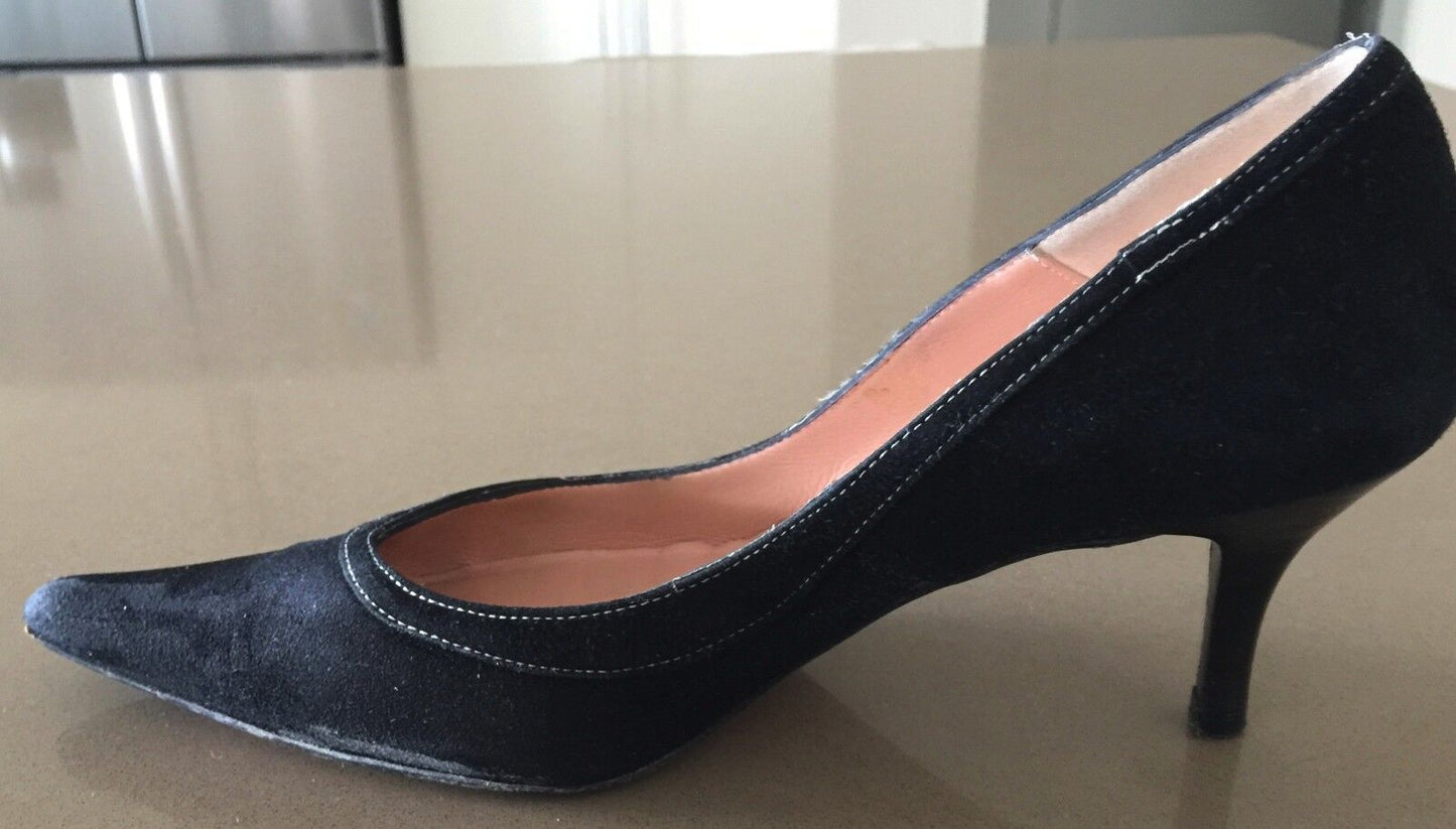 MIDAS SHOES Court Shoes Flair Black Suede Leather  Pointy Toe Size 36.5 Vintage
