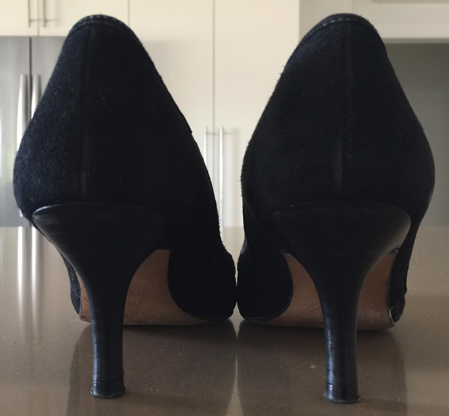 MIDAS SHOES Court Shoes Flair Black Suede Leather  Pointy Toe Size 36.5 Vintage