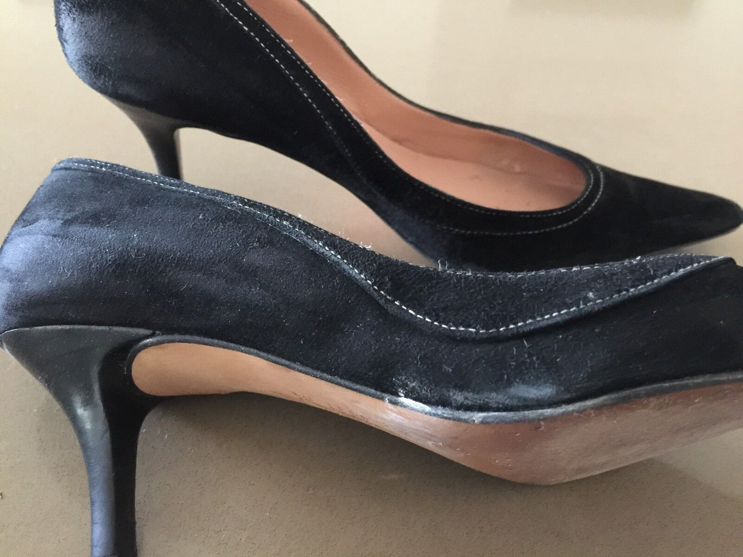 MIDAS SHOES Court Shoes Flair Black Suede Leather  Pointy Toe Size 36.5 Vintage