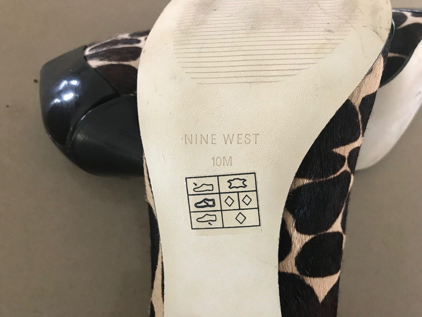 NINE WEST Court Shoes Peep Toe Black Patent & Calf Leather Size 10 M EUC