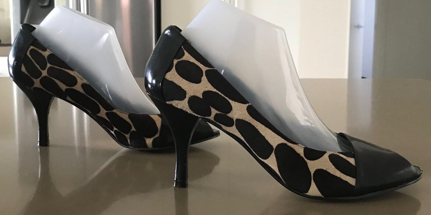 NINE WEST Court Shoes Peep Toe Black Patent & Calf Leather Size 10 M EUC