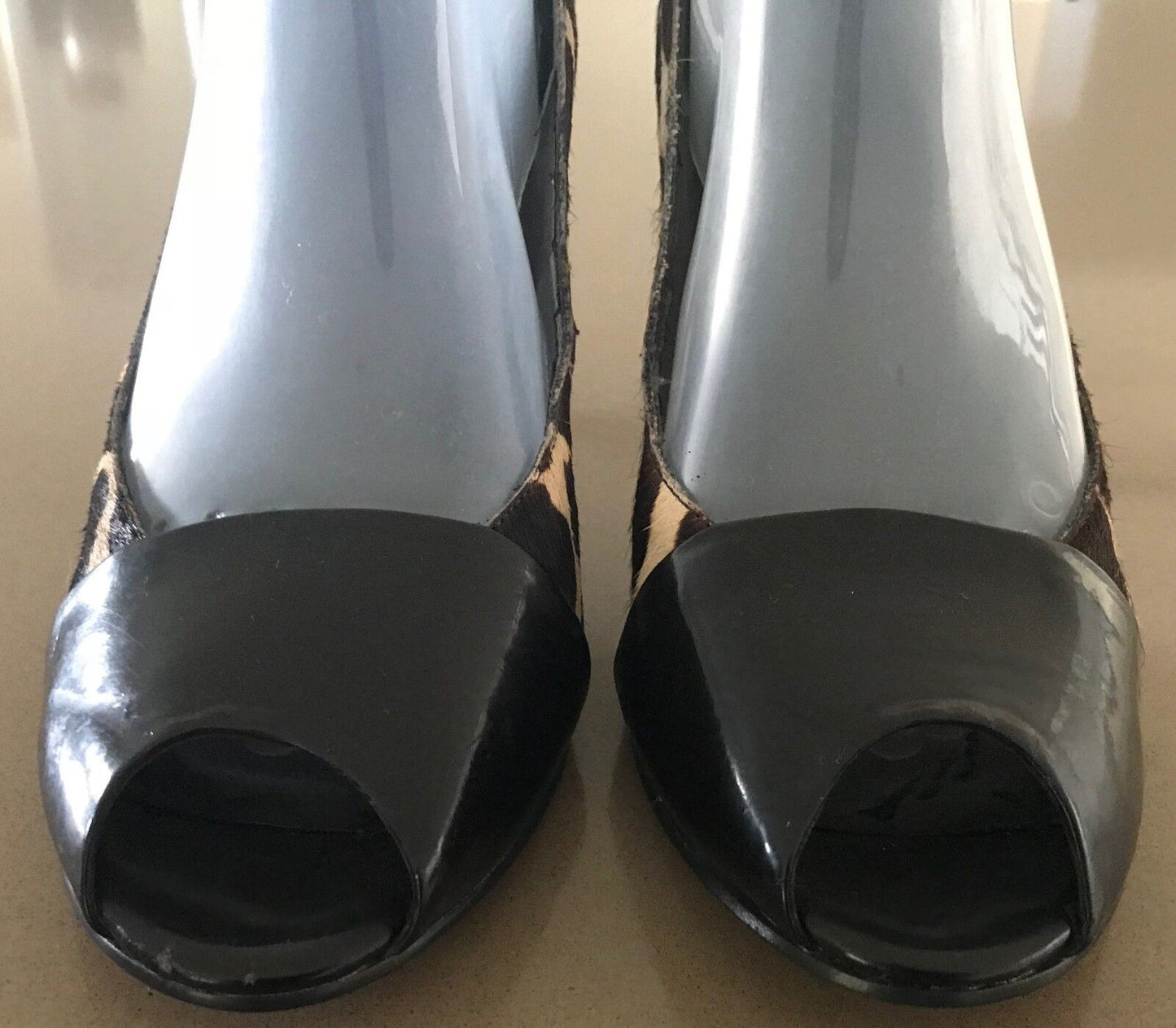 NINE WEST Court Shoes Peep Toe Black Patent & Calf Leather Size 10 M EUC