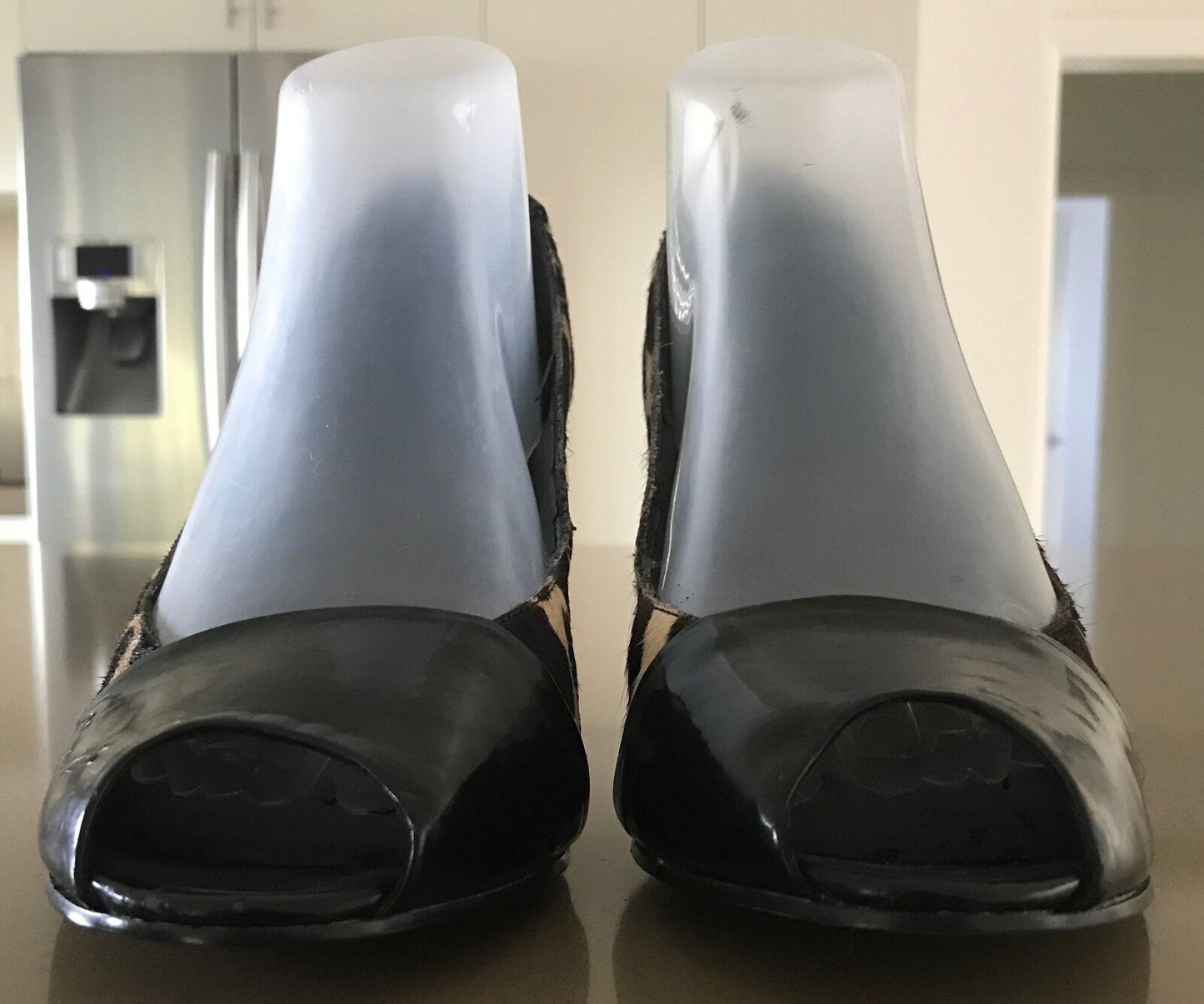 NINE WEST Court Shoes Peep Toe Black Patent & Calf Leather Size 10 M EUC