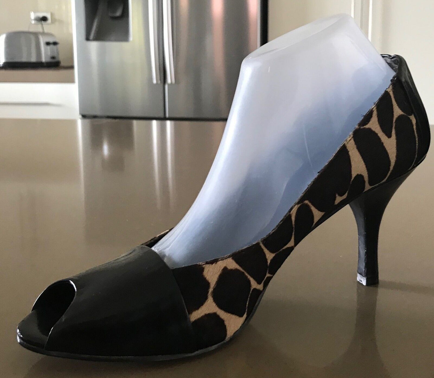 NINE WEST Court Shoes Peep Toe Black Patent & Calf Leather Size 10 M EUC