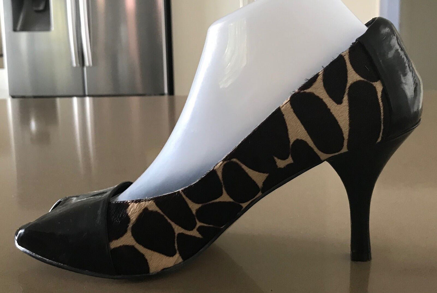 NINE WEST Court Shoes Peep Toe Black Patent & Calf Leather Size 10 M EUC