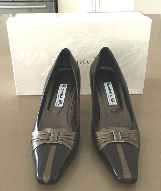 GIORGIA B Court Shoes Leather Brown & Bronze Square Toe Ladies Size 36
