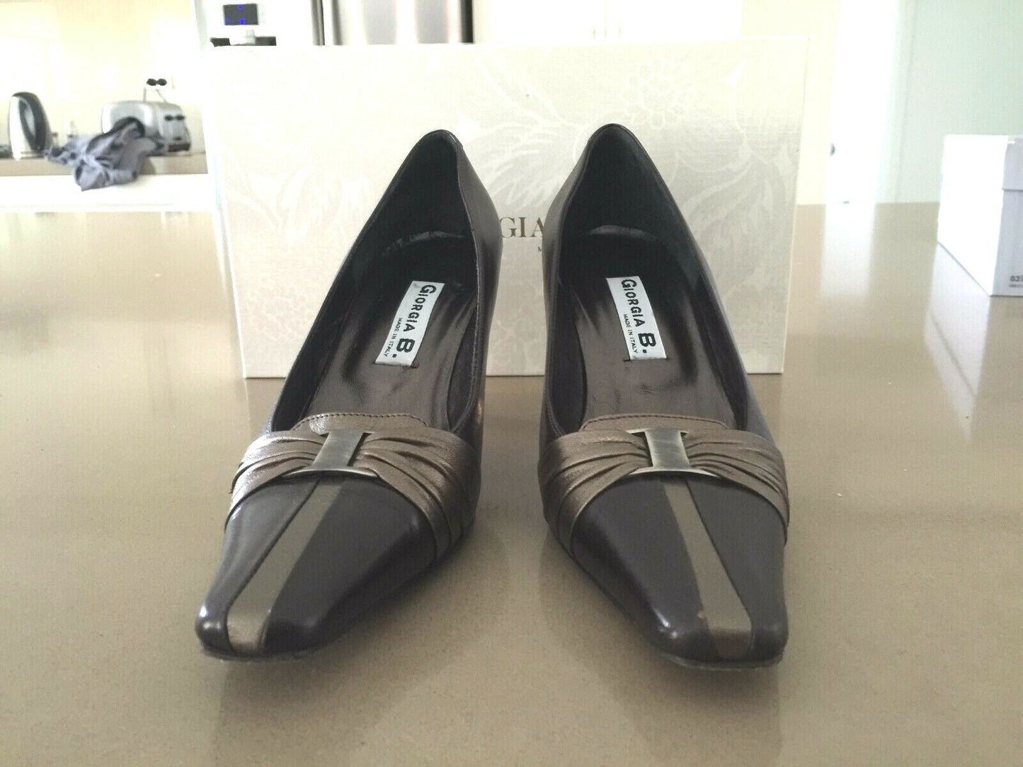 GIORGIA B Court Shoes Leather Brown & Bronze Square Toe Ladies Size 36