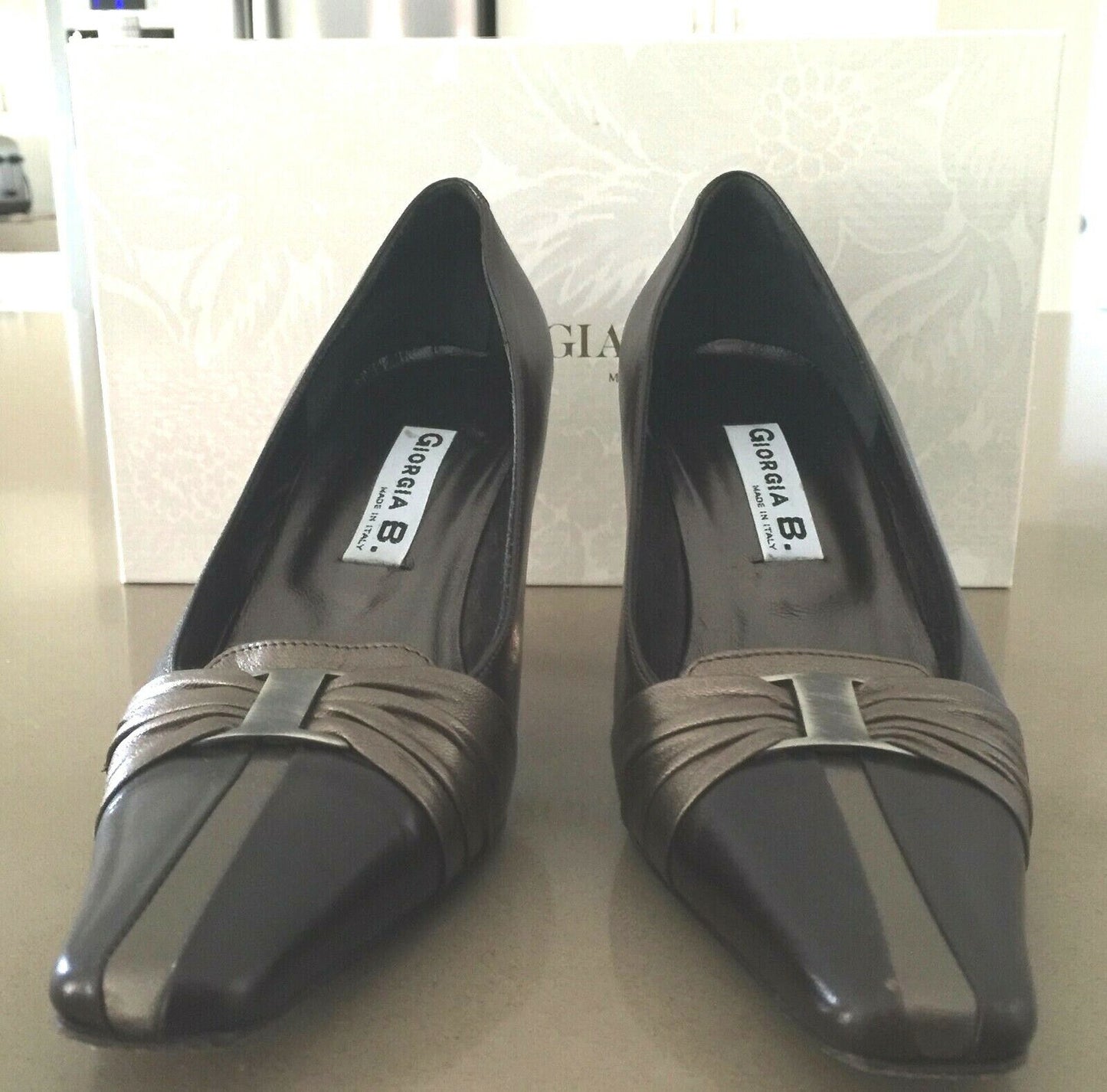 GIORGIA B Court Shoes Leather Brown & Bronze Square Toe Ladies Size 36