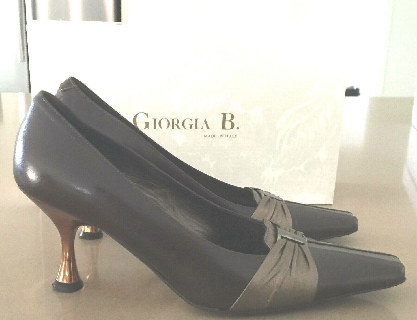GIORGIA B Court Shoes Leather Brown & Bronze Square Toe Ladies Size 36