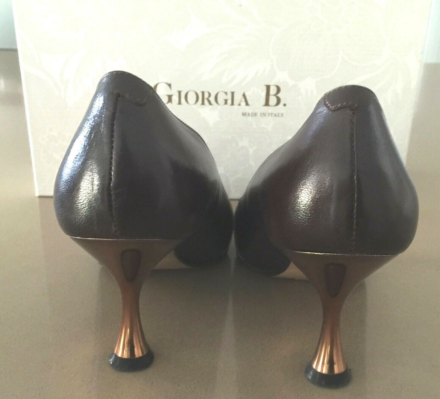 GIORGIA B Court Shoes Leather Brown & Bronze Square Toe Ladies Size 36