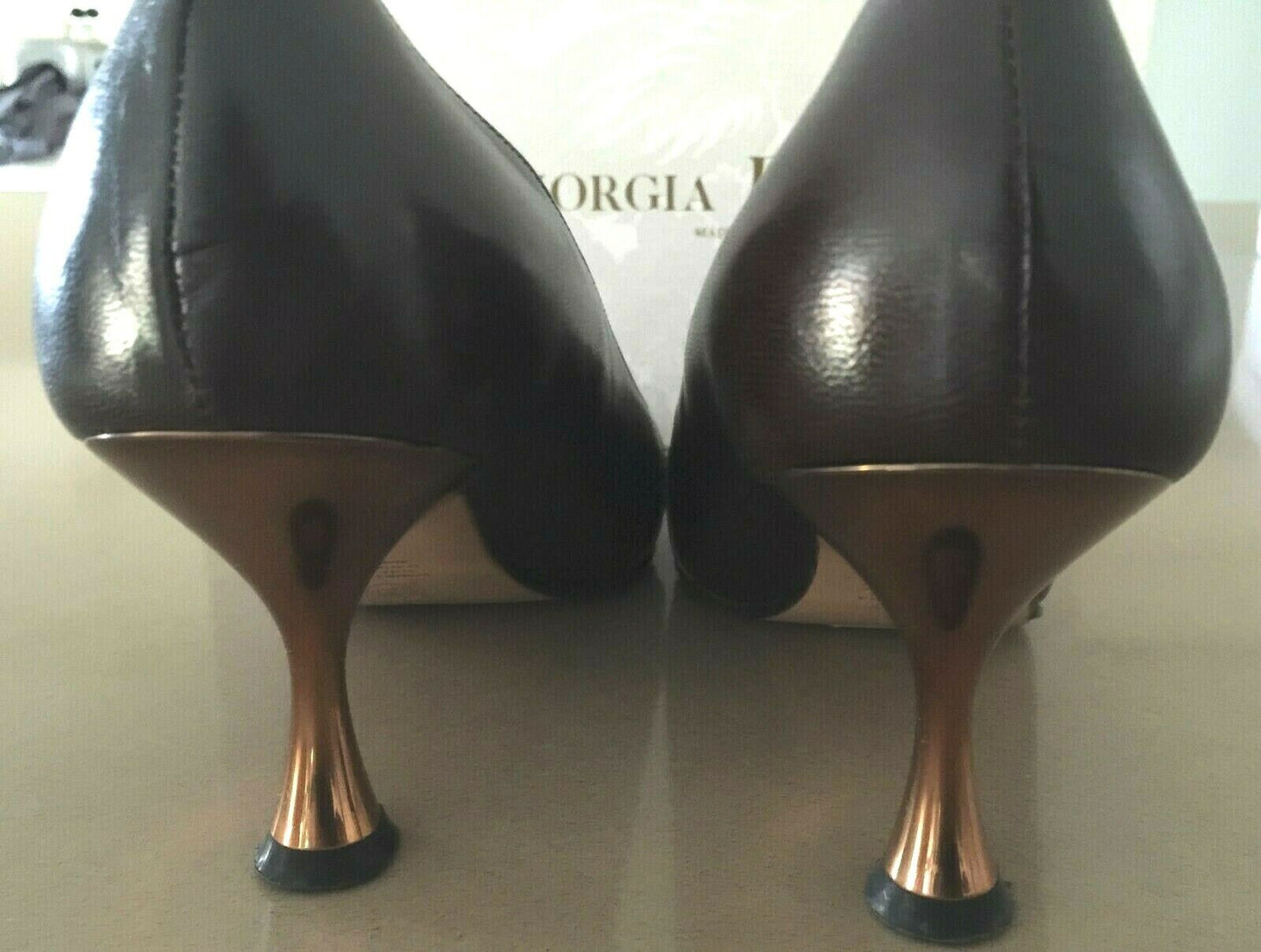 GIORGIA B Court Shoes Leather Brown & Bronze Square Toe Ladies Size 36