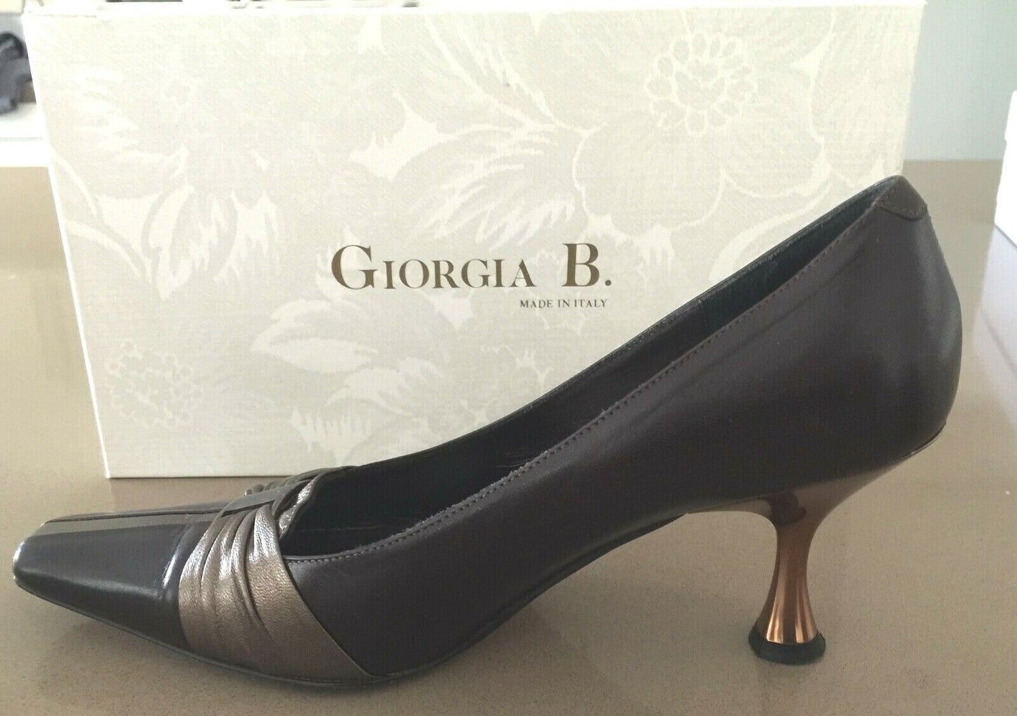GIORGIA B Court Shoes Leather Brown & Bronze Square Toe Ladies Size 36