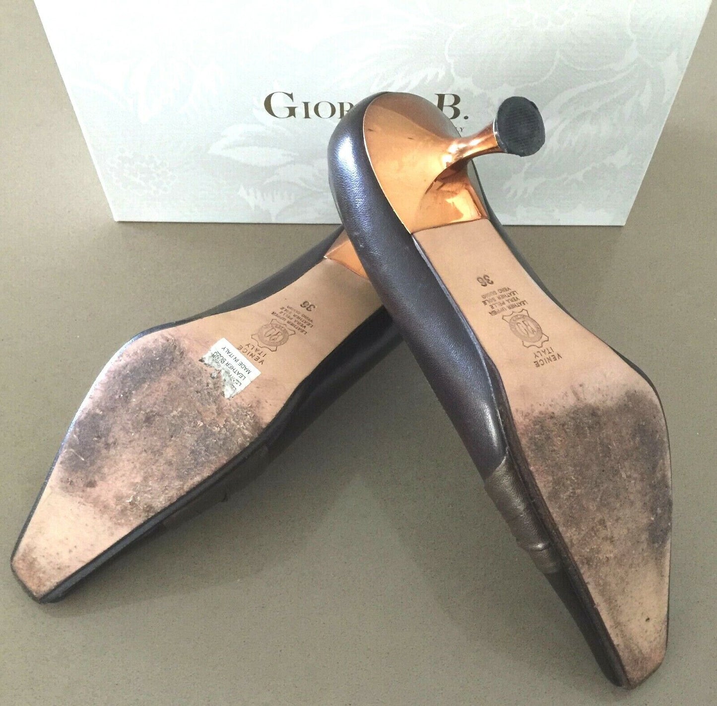 GIORGIA B Court Shoes Leather Brown & Bronze Square Toe Ladies Size 36