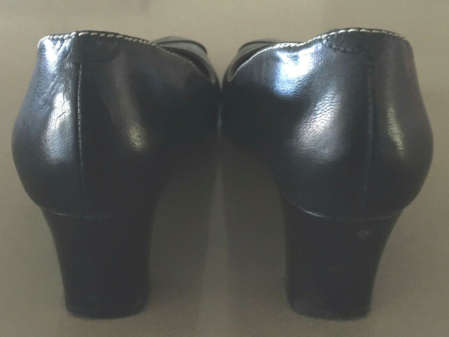 SPORTSCRAFT Court Shoes Square Toe Black Leather w White Stitch Ladies Size 38