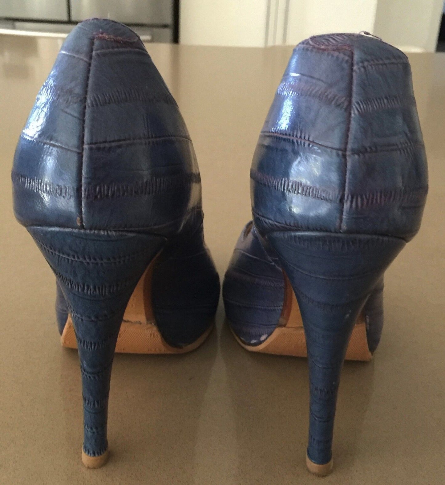URBAN SOUL "Blue Denim" Peep toe Stiletto Heel Pumps Shoes Ladies Size 38 8