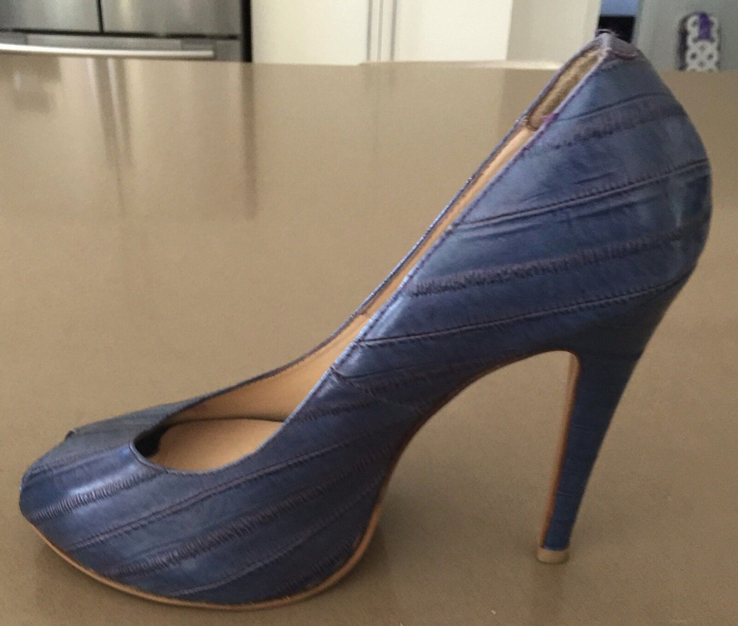 URBAN SOUL "Blue Denim" Peep toe Stiletto Heel Pumps Shoes Ladies Size 38 8