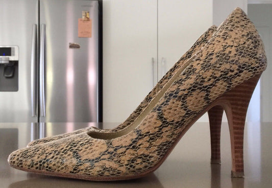 MIDAS Shoes Beige Black Leather Python Stiletto Pumps Shoes Ladies Size 37.5