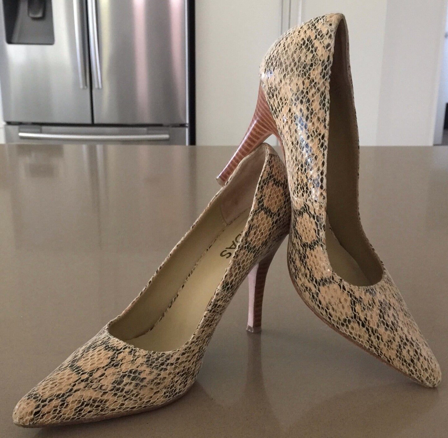 MIDAS Shoes Beige Black Leather Python Stiletto Pumps Shoes Ladies Size 37.5