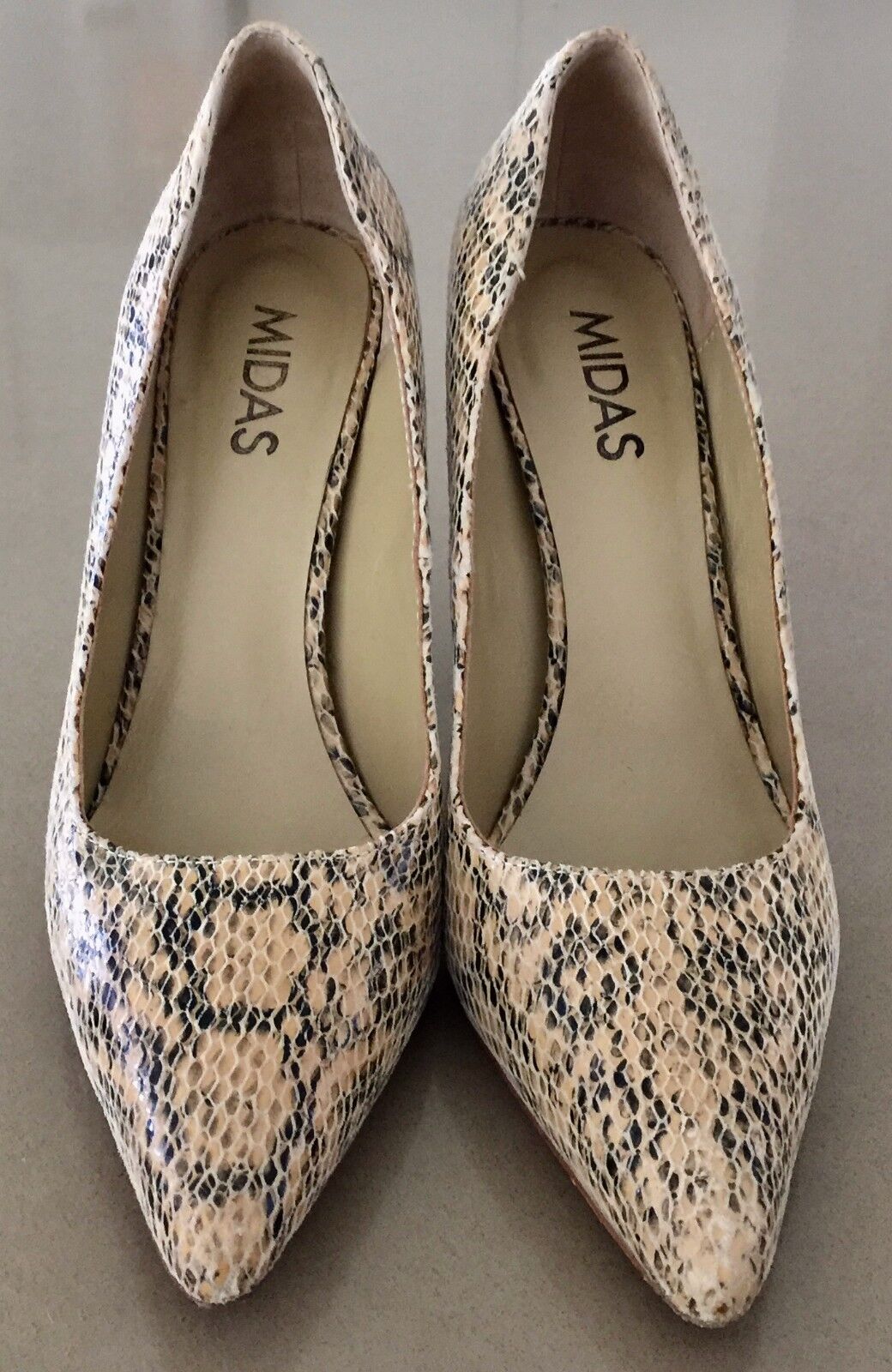 MIDAS Shoes Beige Black Leather Python Stiletto Pumps Shoes Ladies Size 37.5