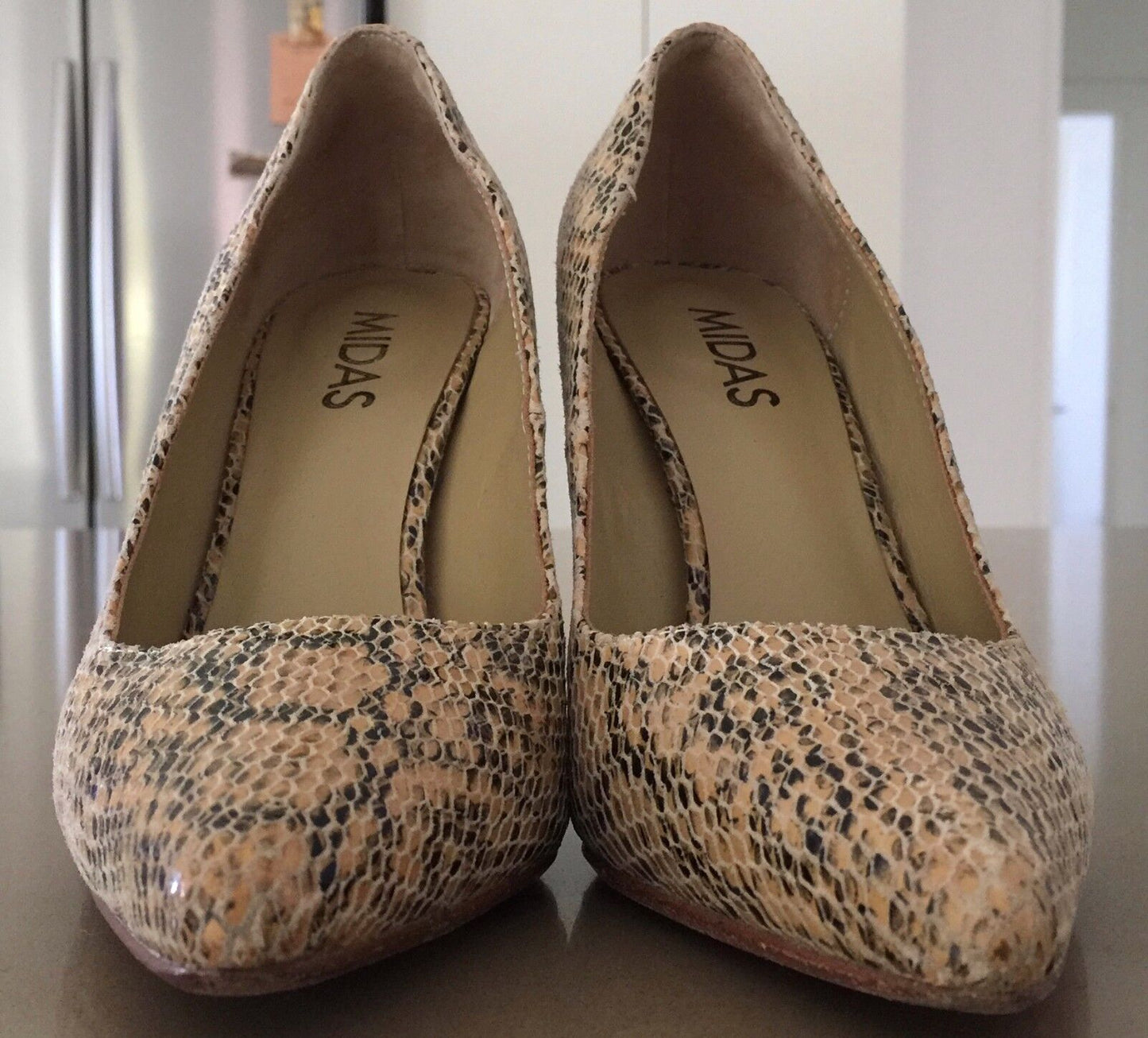 MIDAS Shoes Beige Black Leather Python Stiletto Pumps Shoes Ladies Size 37.5