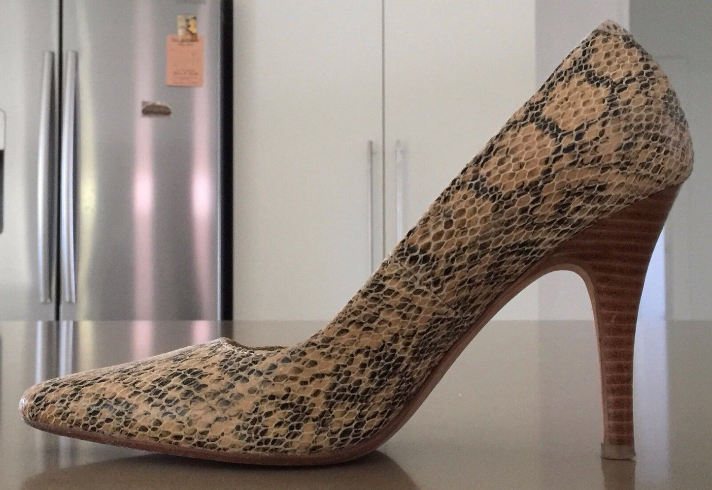 MIDAS Shoes Beige Black Leather Python Stiletto Pumps Shoes Ladies Size 37.5