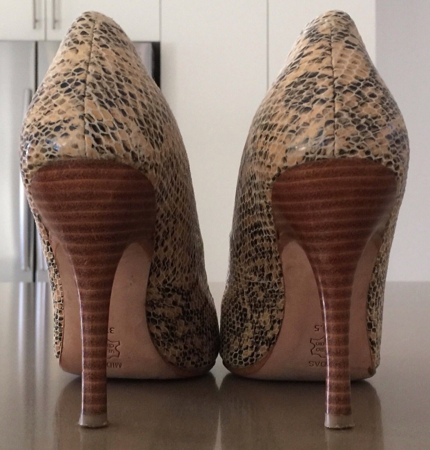 MIDAS Shoes Beige Black Leather Python Stiletto Pumps Shoes Ladies Size 37.5