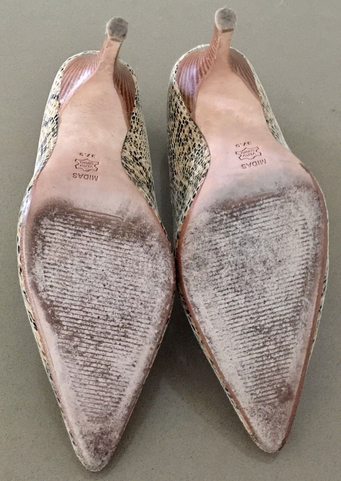 MIDAS Shoes Beige Black Leather Python Stiletto Pumps Shoes Ladies Size 37.5