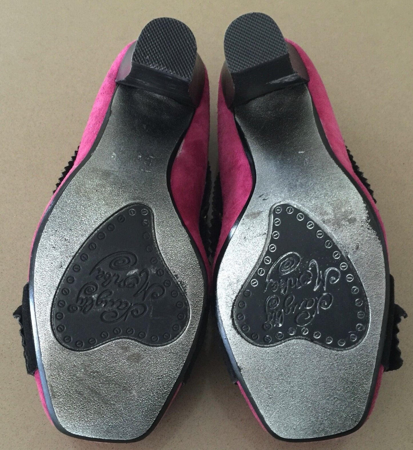 NAUGHTY MONKEY Pink & Black Suede Loafer Pumps Shoes Size 5.5 Vintage Vibe