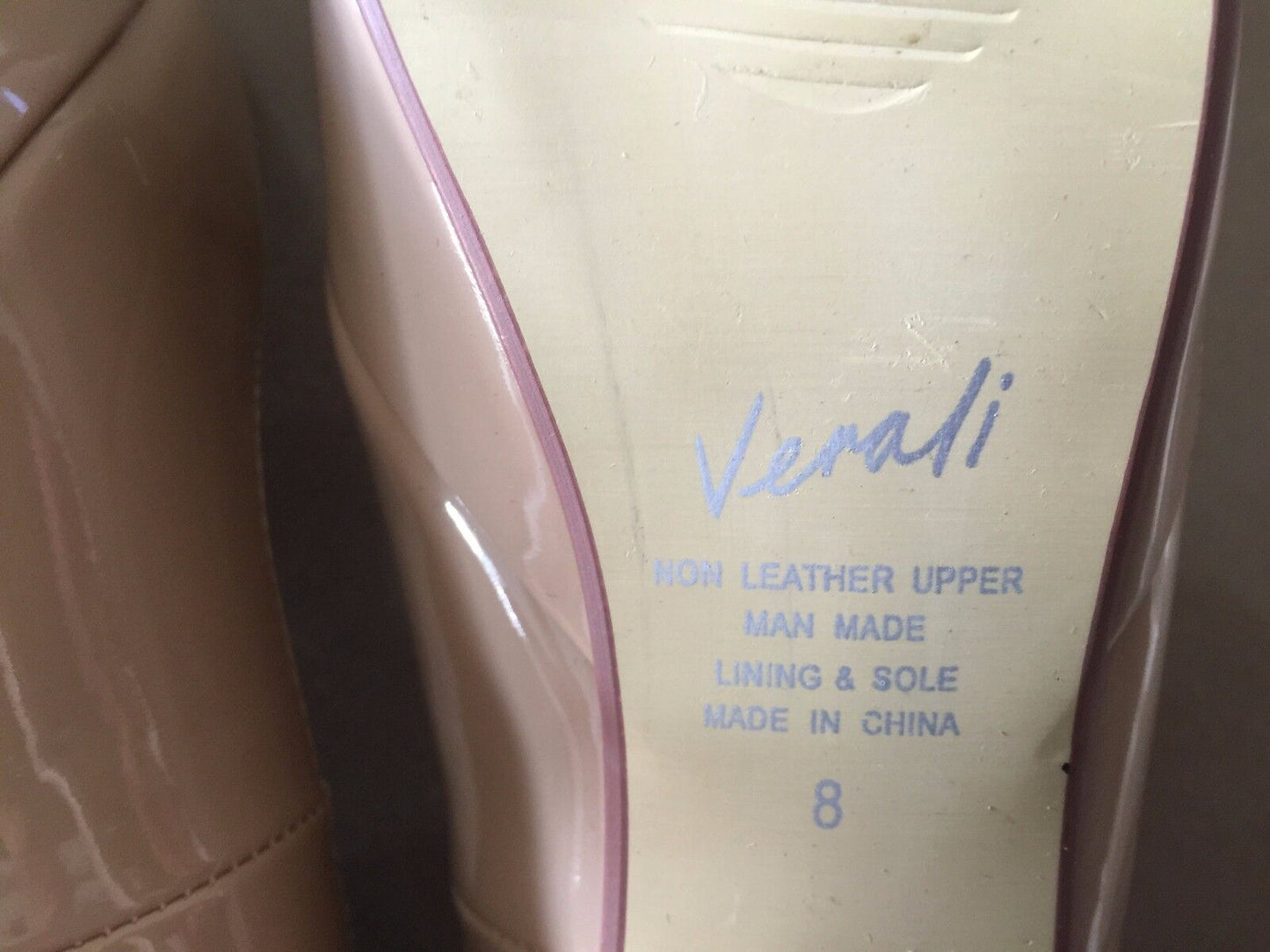 VERALI Shoes Patent Pleather Beige Platform Pumps w Ankle Straps Size 8 Sexy