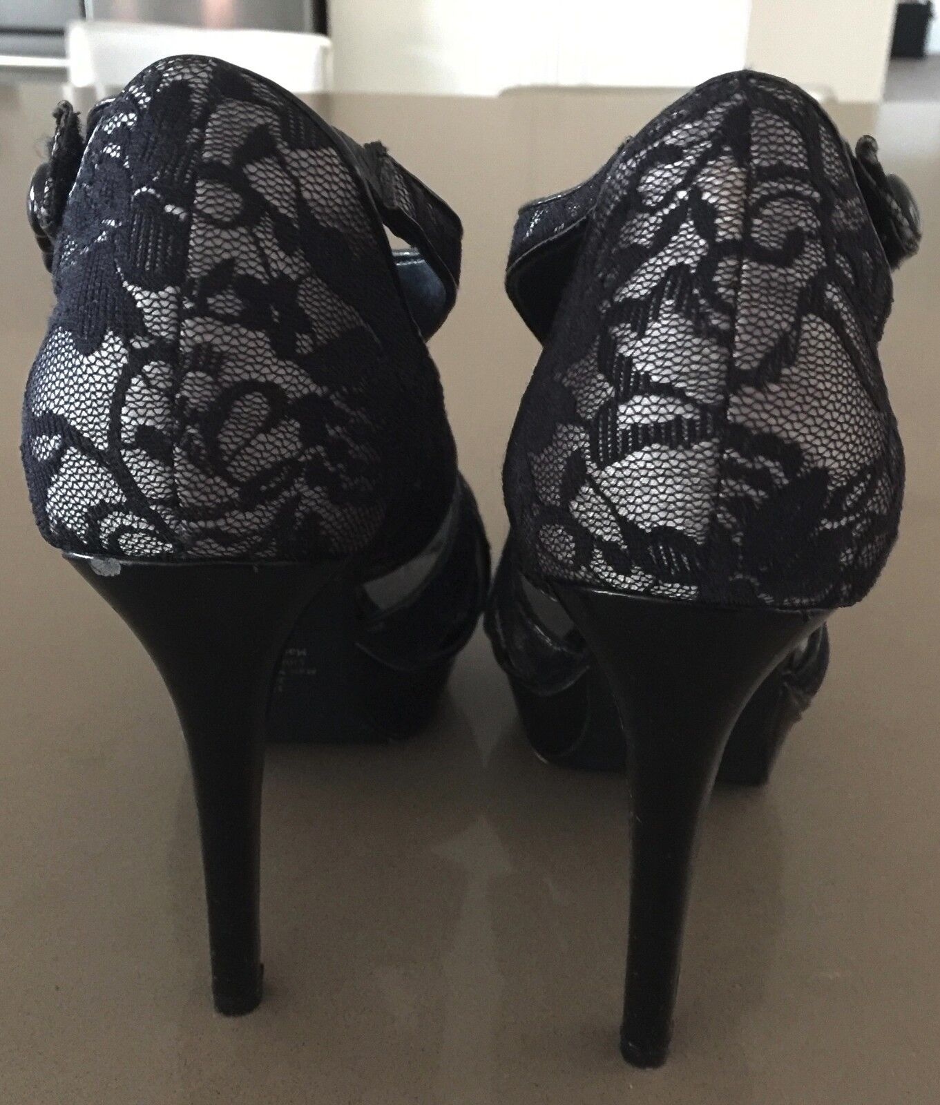 WILDFIRE Black Lace Platform Open Toe Stiletto Heels Shoes Pumps Size 8 NEW