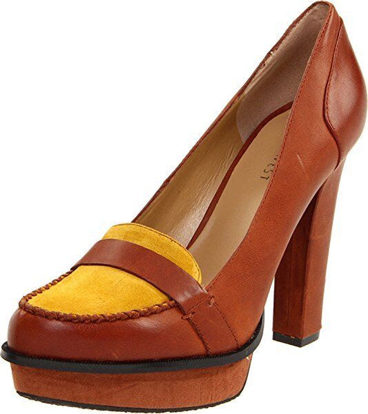 NINE WEST "Unmixed" Shoes Tan & Mustard Leather Loafer Style Pumps Size 5.5 NEW
