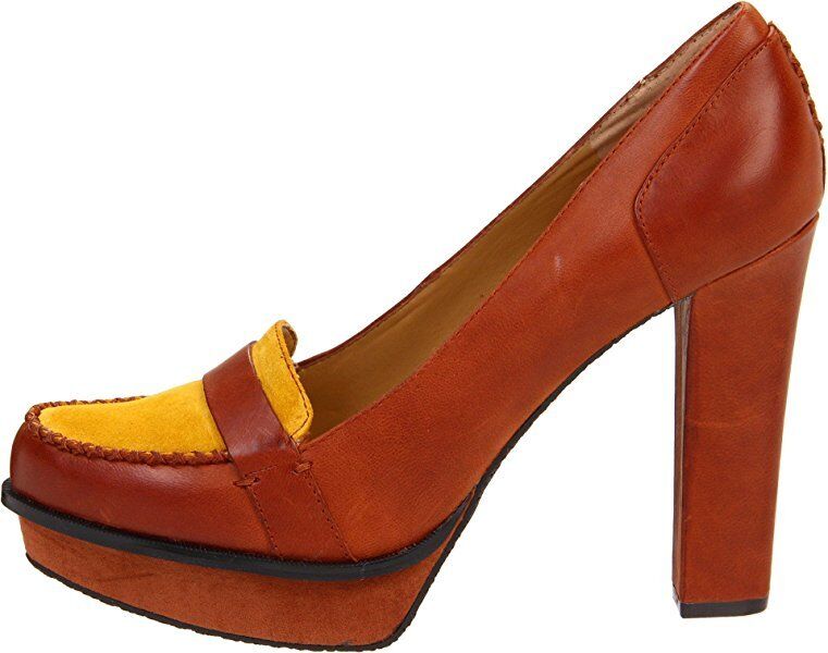 NINE WEST "Unmixed" Shoes Tan & Mustard Leather Loafer Style Pumps Size 5.5 NEW