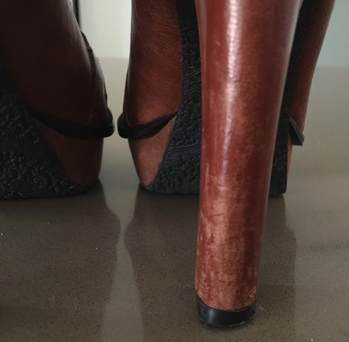 NINE WEST "Unmixed" Shoes Tan & Mustard Leather Loafer Style Pumps Size 5.5 NEW