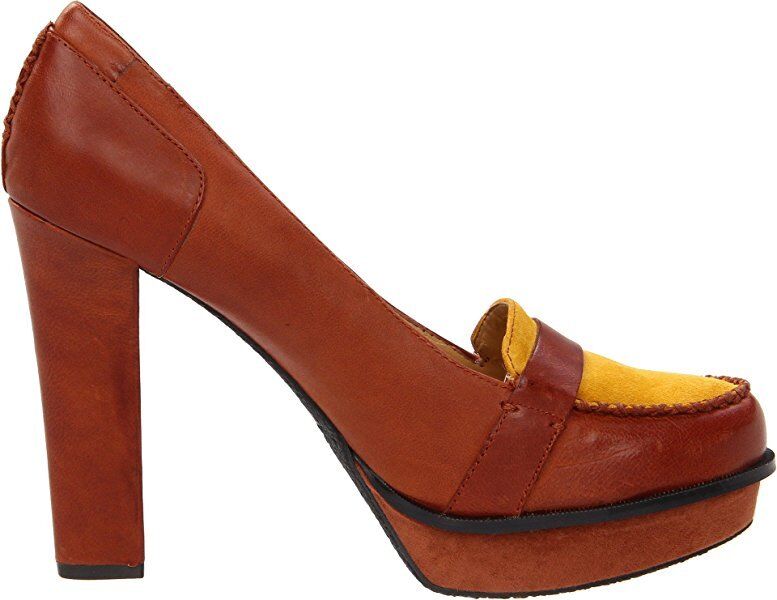 NINE WEST "Unmixed" Shoes Tan & Mustard Leather Loafer Style Pumps Size 5.5 NEW
