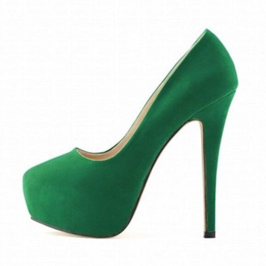 LOSLANDIFEN Green Suede Look Platform Pumps Shoes Size 41 14cm Stiletto NEW
