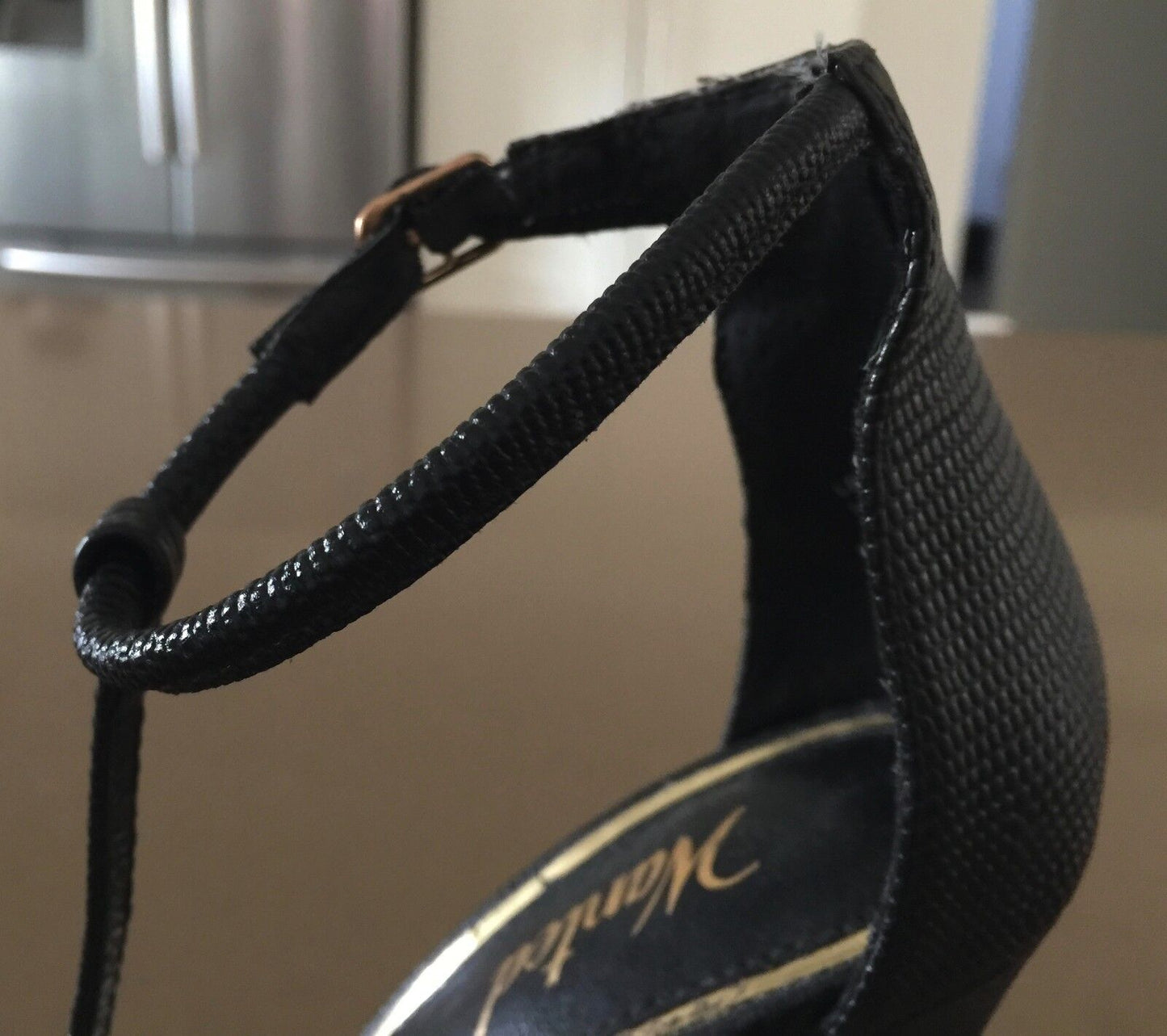 WANTED Shoes Black Pebble Leather T-Bar Stiletto Pumps High Heels Size 38 Retro