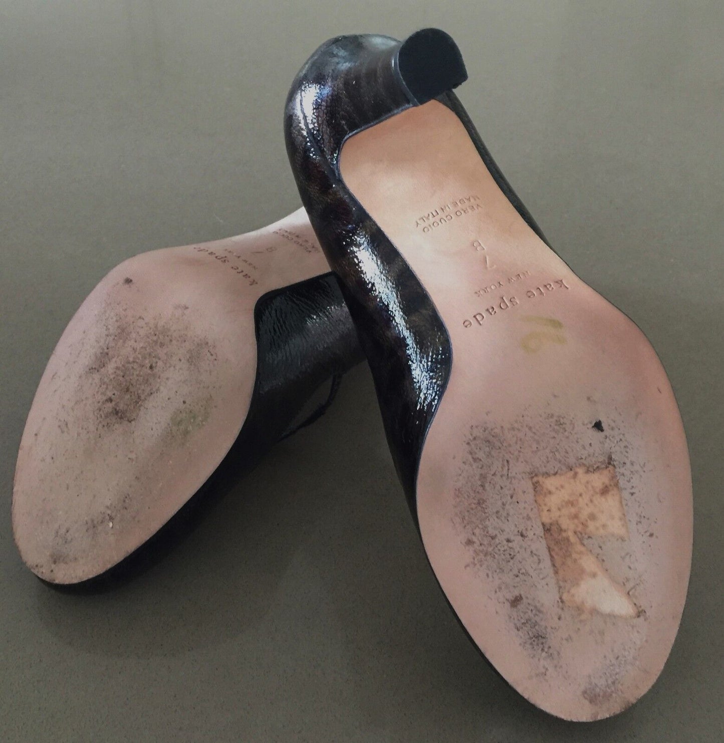 KATE SPADE NEW YORK "Lively" Dark Brown & Black Patent Leather Pumps Shoe Size7B