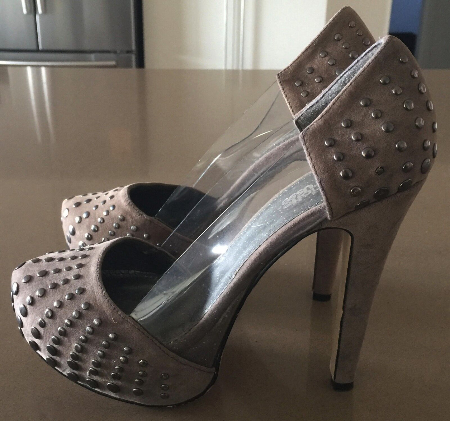 CHARLOTTE RUSSE Taupe Faux Suede Studded Platform Pumps High Heel Shoes Size 6