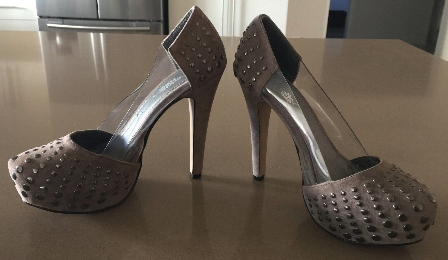 CHARLOTTE RUSSE Taupe Faux Suede Studded Platform Pumps High Heel Shoes Size 6