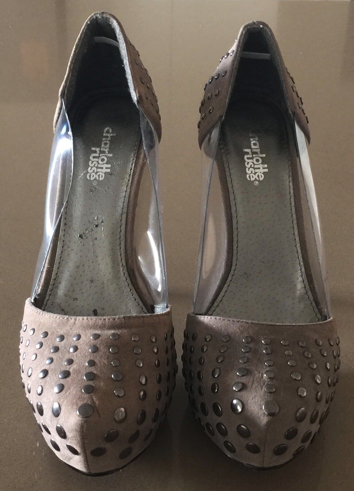CHARLOTTE RUSSE Taupe Faux Suede Studded Platform Pumps High Heel Shoes Size 6