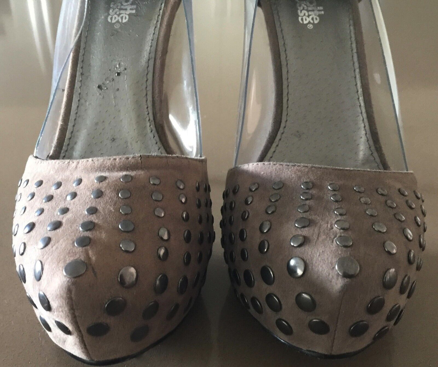 CHARLOTTE RUSSE Taupe Faux Suede Studded Platform Pumps High Heel Shoes Size 6