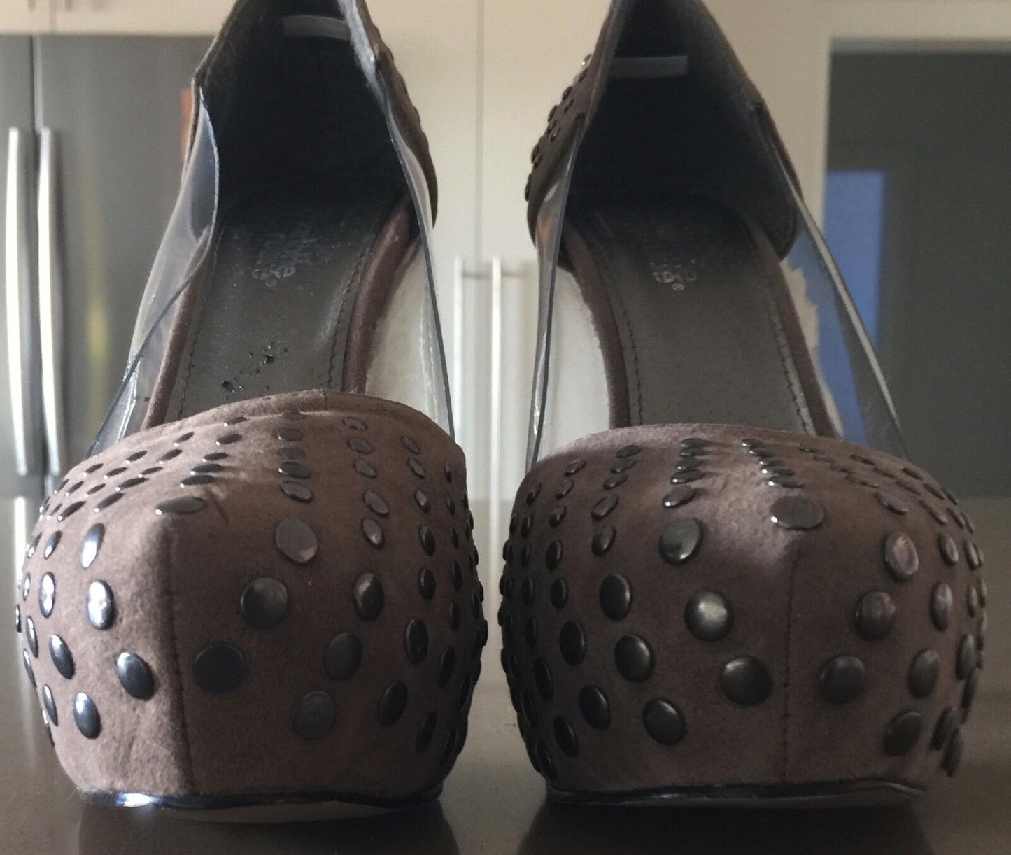 CHARLOTTE RUSSE Taupe Faux Suede Studded Platform Pumps High Heel Shoes Size 6