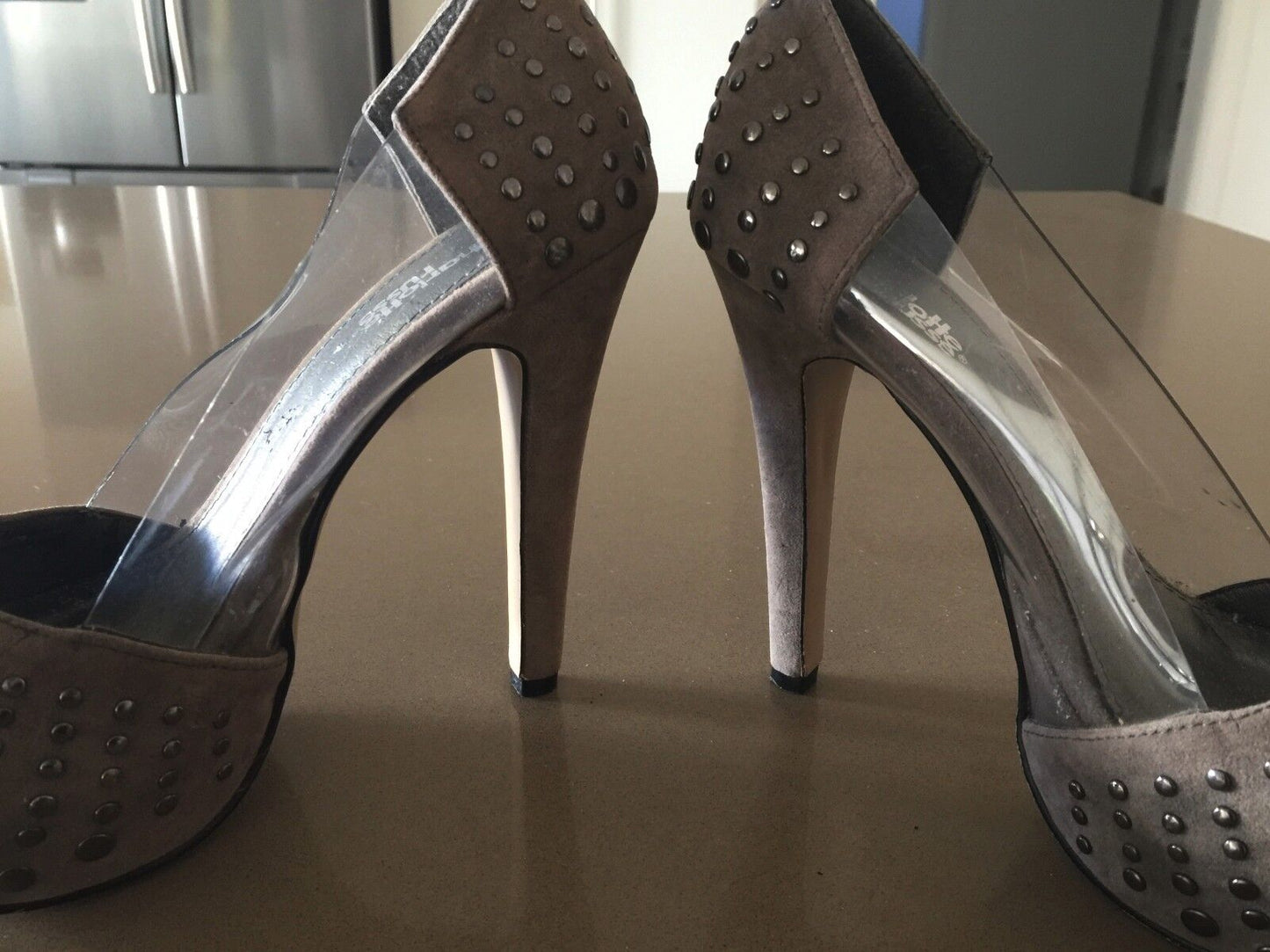 CHARLOTTE RUSSE Taupe Faux Suede Studded Platform Pumps High Heel Shoes Size 6