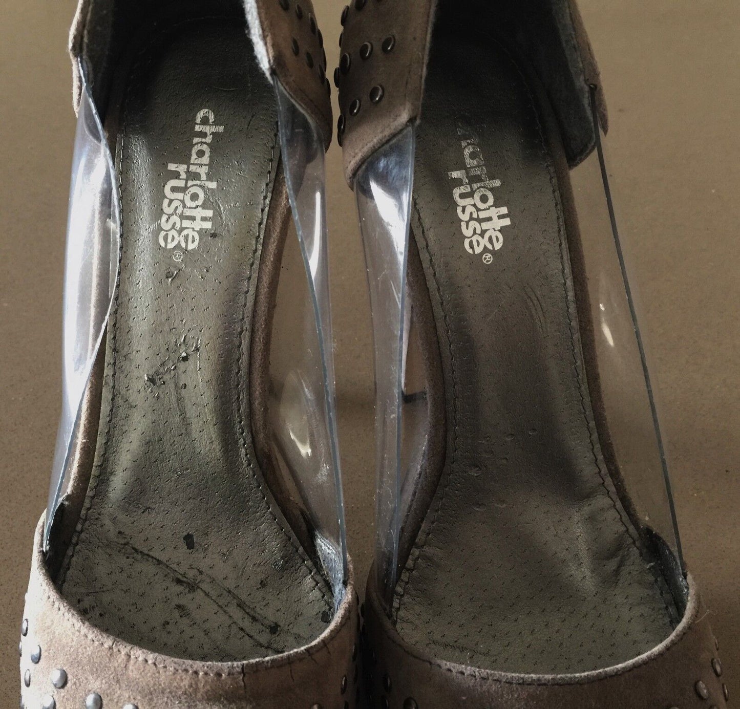 CHARLOTTE RUSSE Taupe Faux Suede Studded Platform Pumps High Heel Shoes Size 6
