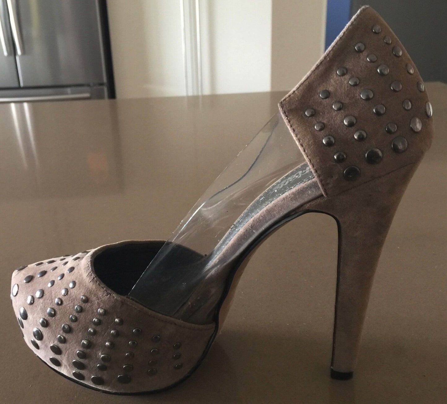 CHARLOTTE RUSSE Taupe Faux Suede Studded Platform Pumps High Heel Shoes Size 6