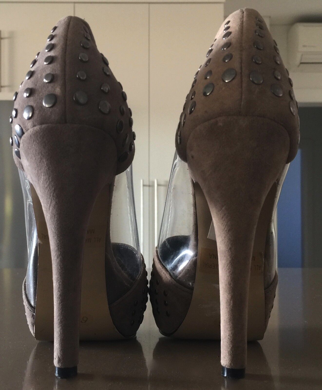 CHARLOTTE RUSSE Taupe Faux Suede Studded Platform Pumps High Heel Shoes Size 6