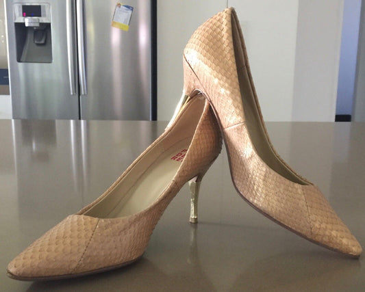 PEDDER RED Shoes Snakeskin Leather Stiletto Pumps Pale Gold Ladies Size 35 NEW